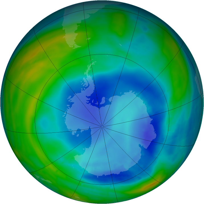 Antarctic ozone map for 28 August 2015